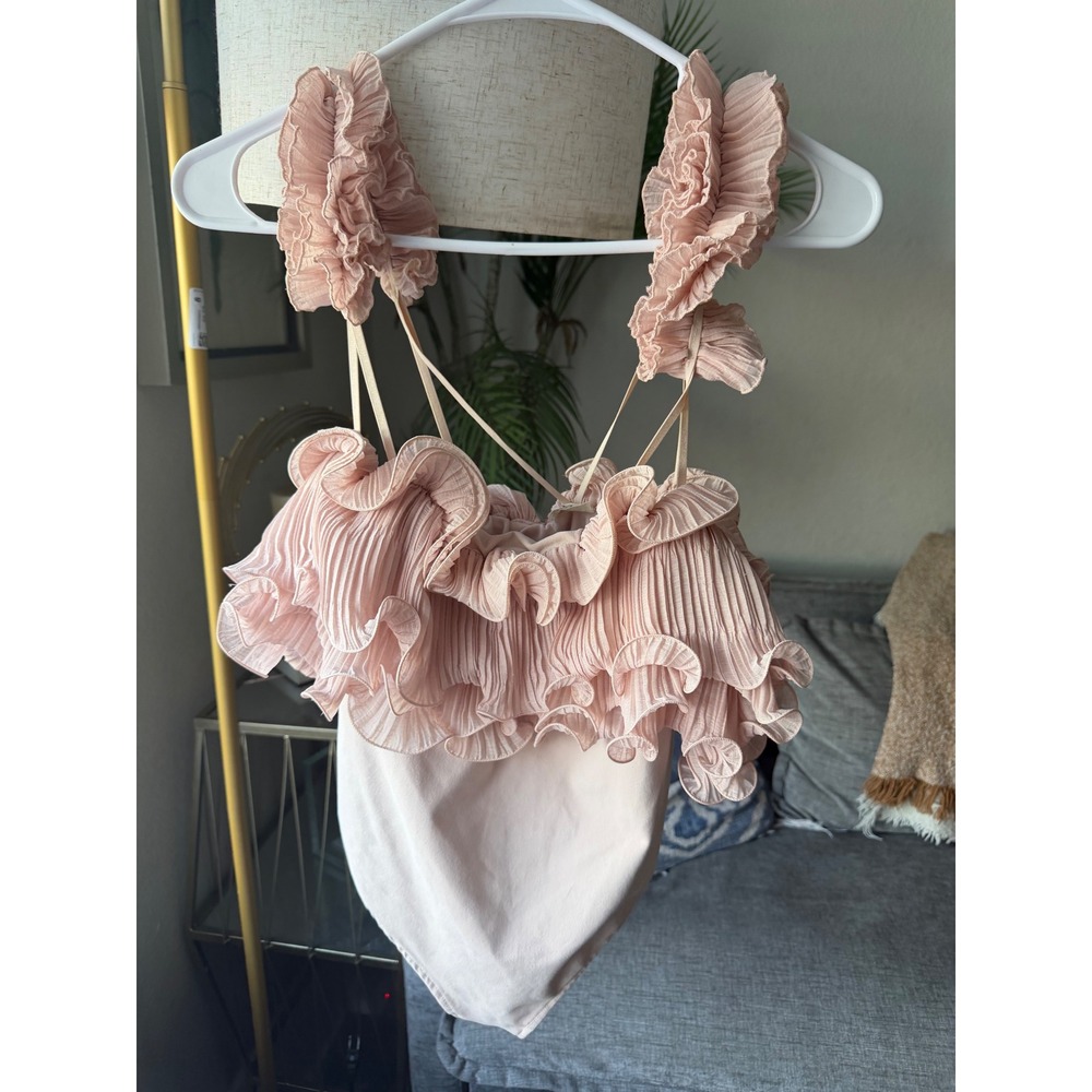 Free People Intimately Ruffle Bodysuit Pink Pleated Ruffle Size S - Picture 4 of 11